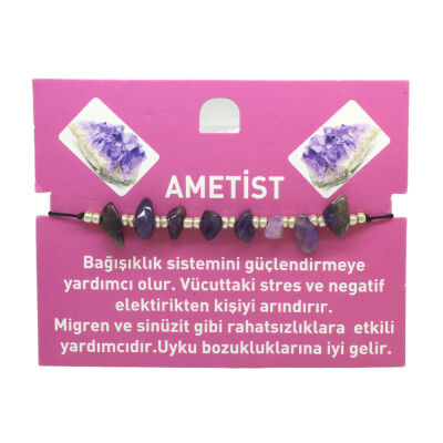Makrome Örgülü Basic Model Ametist Doğaltaş Kadın Bileklik - 2