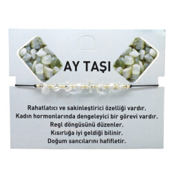 Makrome Örgülü Basic Model Ay Taşı Doğaltaş Kadın Bileklik - 2