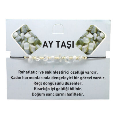 Makrome Örgülü Basic Model Ay Taşı Doğaltaş Kadın Bileklik - 2