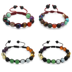 Makrome Örgülü Küre Kesim Multicolor Doğaltaş Kombinli Aile Başarı Bilekliği(4'lü Set) - 2