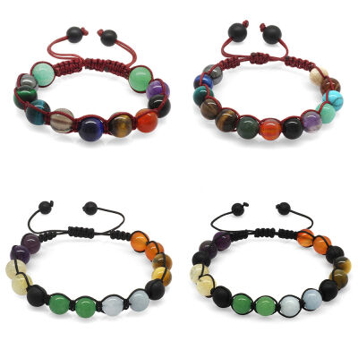 Makrome Örgülü Küre Kesim Multicolor Doğaltaş Kombinli Aile Başarı Bilekliği(4'lü Set) - 2