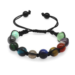 Makrome Örgülü Küre Kesim Multicolor Doğaltaş Kombinli Çocuk Başarı Bilekliği - 3