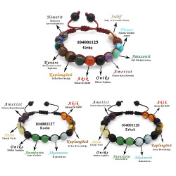 Makrome Örgülü Küre Kesim Multicolor Doğaltaş Kombinli Erkek-Kadın-Genç Başarı Bilekliği(3'lü Set) - 1
