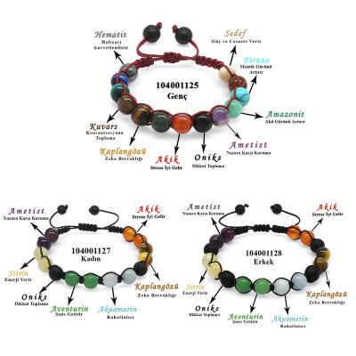 Makrome Örgülü Küre Kesim Multicolor Doğaltaş Kombinli Erkek-Kadın-Genç Başarı Bilekliği(3'lü Set) - 1