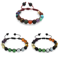 Makrome Örgülü Küre Kesim Multicolor Doğaltaş Kombinli Erkek-Kadın-Genç Başarı Bilekliği(3'lü Set) - 2