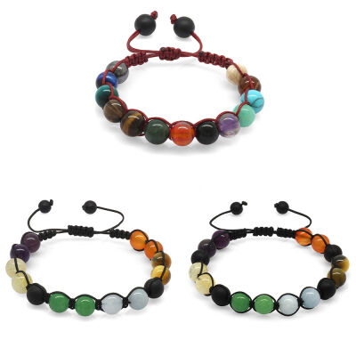 Makrome Örgülü Küre Kesim Multicolor Doğaltaş Kombinli Erkek-Kadın-Genç Başarı Bilekliği(3'lü Set) - 2