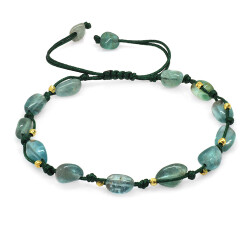 Makrome Örgülü Naturel Kesim Dorika Top Detaylı Larimar Doğaltaş Kadın Bileklik - 3
