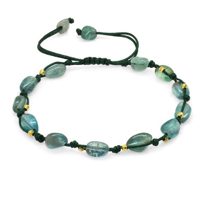 Makrome Örgülü Naturel Kesim Dorika Top Detaylı Larimar Doğaltaş Kadın Bileklik - 3