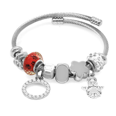 Melek Detaylı Pandora Tasarım Silver Renk Çelik Kadın Sallantılı Bileklik - 1