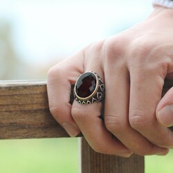 Men's 925 Sterling Silver Embroidered Black Onyx Drop Pattern Ring - 4