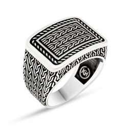 Mens 925 Sterling Silver Knitted Motif Ring - Thumbnail