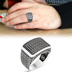 Mens 925 Sterling Silver Knitted Motif Ring - Thumbnail