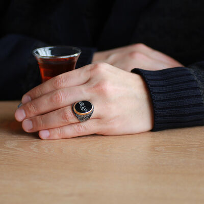 Men's 925 Sterling Silver Ring With Black Enamel 