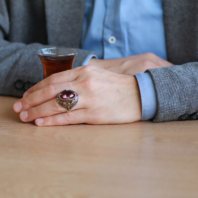 Men's 925 Sterling Silver Ring With Faceted Zultanite Eagle Wing Stone Detailed Aggressive Case Design