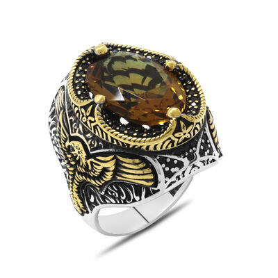 Men's 925 Sterling Silver Ring With Faceted Zultanite Eagle Wing Stone Detailed Aggressive Case Design - 3