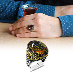 Men's 925 Sterling Silver Ring With Faceted Zultanite Stone Embossed With Seljuk Micro Stone Motif