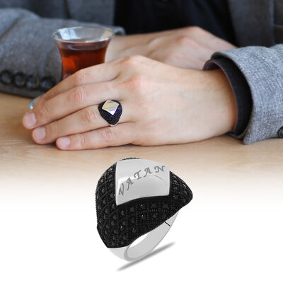 Men's 925 Sterling Silver Ring With Micro Stone Embellished Personalized Letter Name - 1