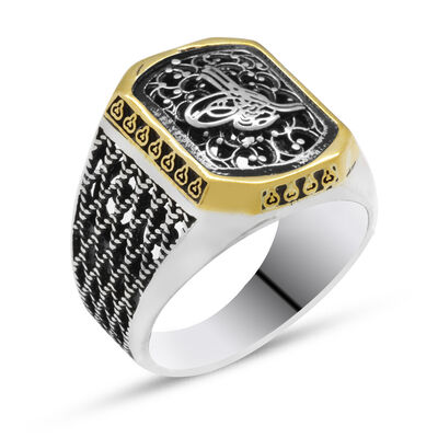 Men's 925 Sterling Silver Tughra Motif Diamond Design Ring