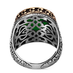 Men's 925 Sterling Silver Zirconia Green Stone Embroidery Ring - 3