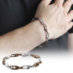 Men's Bracelet İn Brown-Silver Steel With Chain - Thumbnail