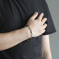 Men's Bracelet İn Brown-Silver Steel With Chain - Thumbnail