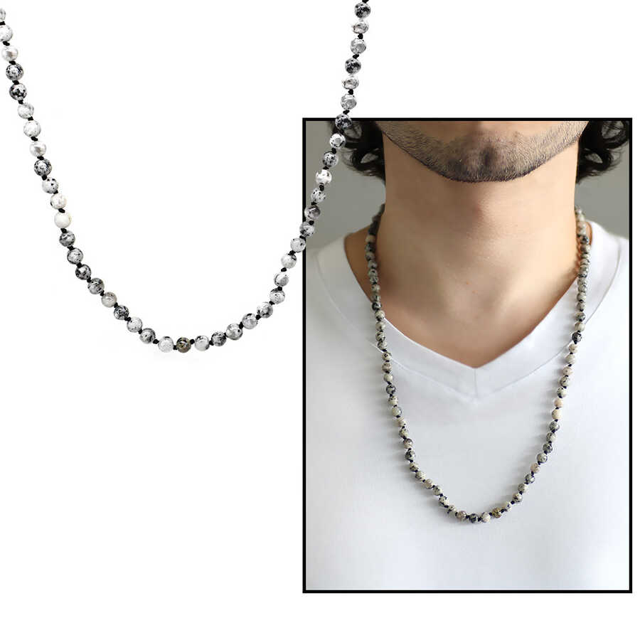 Men's Braided Necklace With Natural Stone Macrame Ceyt