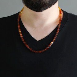 Men's Natural Amber Cube-Cut Honey-Colored Necklace With Filter - Thumbnail