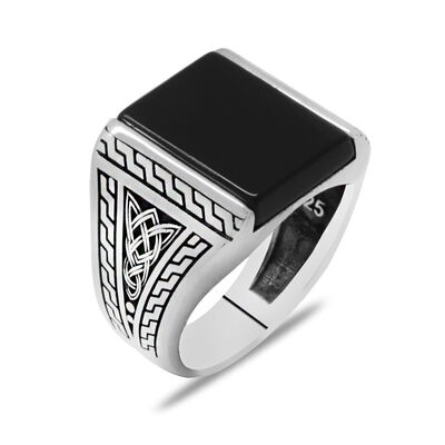 Mens Onyx Stone 925 Sterling Silver Ring With Minimal Design