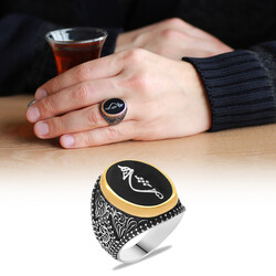 Men's Ring İn 925 Sterling Silver With A Zirconium Stone And Black Enamel With The İnscription 
