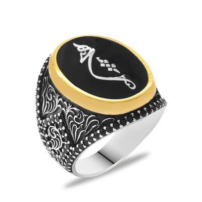 Men's Ring İn 925 Sterling Silver With A Zirconium Stone And Black Enamel With The İnscription 