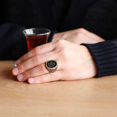 Men's Ring Made Of 925 Sterling Silver With Black Enamel With The İnscription 