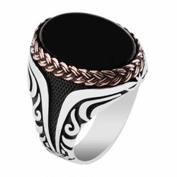Men's Ring With Black Onyx And Black Onyx With Straw Pattern - 1