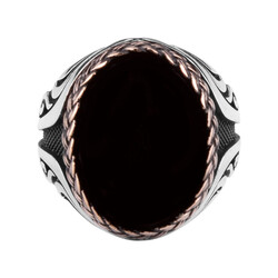 Men's Ring With Black Onyx And Black Onyx With Straw Pattern - 2