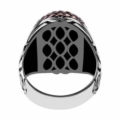 Men's Ring With Black Onyx And Black Onyx With Straw Pattern - 3