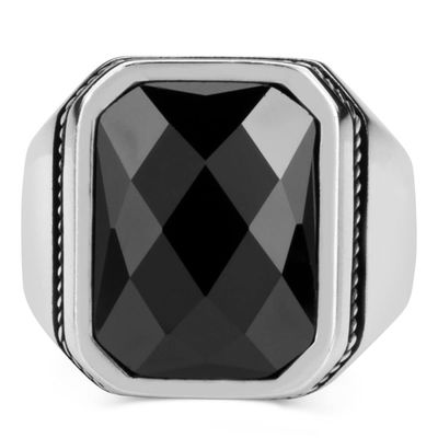 Men's Ring With Zircon And Black Stone - 3