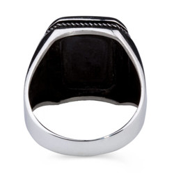 Men's Ring With Zircon And Black Stone - 4