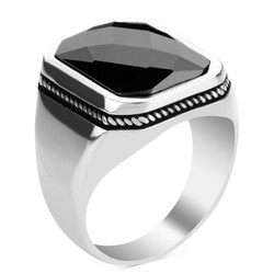 Men's Ring With Zircon And Black Stone - Thumbnail