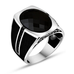 Men's Silver Ring With A Small Black Stone With A Special Design - 1