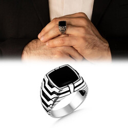 Men's Sterling Silver Black Onyx Ring - 1