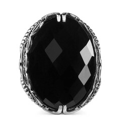 Men's Sterling Silver Black Zirconia Trillium Motif Ring - 2