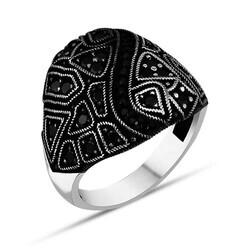 Men's Sterling Silver Ring Decorated With Black Onyx - Thumbnail