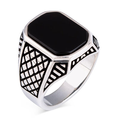Men's Sterling Silver Ring Of Hexagonal - 1