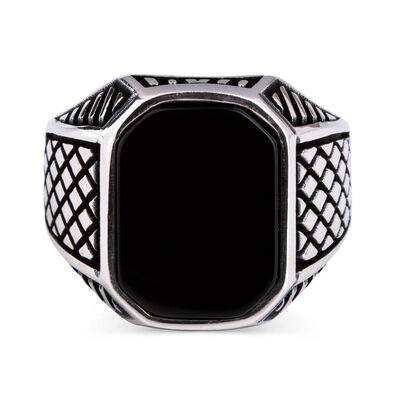 Men's Sterling Silver Ring Of Hexagonal - 2