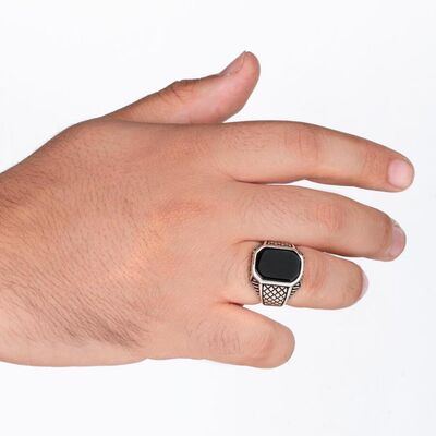 Men's Sterling Silver Ring Of Hexagonal - 4