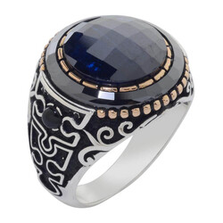 Men's Sterling Silver Ring With Black Onyx And Black Onyx - 1