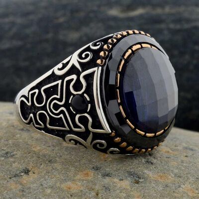 Men's Sterling Silver Ring With Black Onyx And Black Onyx - 5