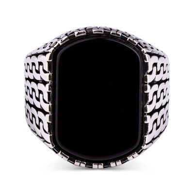 Men's Sterling Silver Ring With Black Zirconia And Black Zirconia With A Tulip Pattern - 2