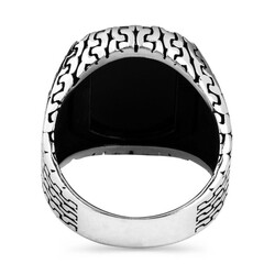 Men's Sterling Silver Ring With Black Zirconia And Black Zirconia With A Tulip Pattern - 3