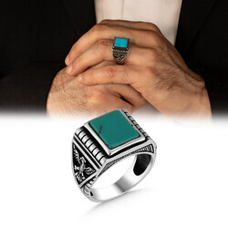 Men's Sterling Silver Turquoise And Turquoise Eagle Motif Ring - 2