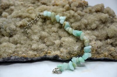 Metal Zincirli Natural Kesim Aquamarin Doğaltaş Kadın Bileklik - 3